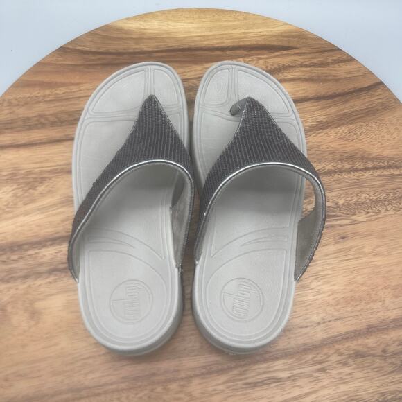 FitFlop Electra Classic Sandals Womens Size 6 Gray with Sequins Thong Beach - Picture 5 of 8